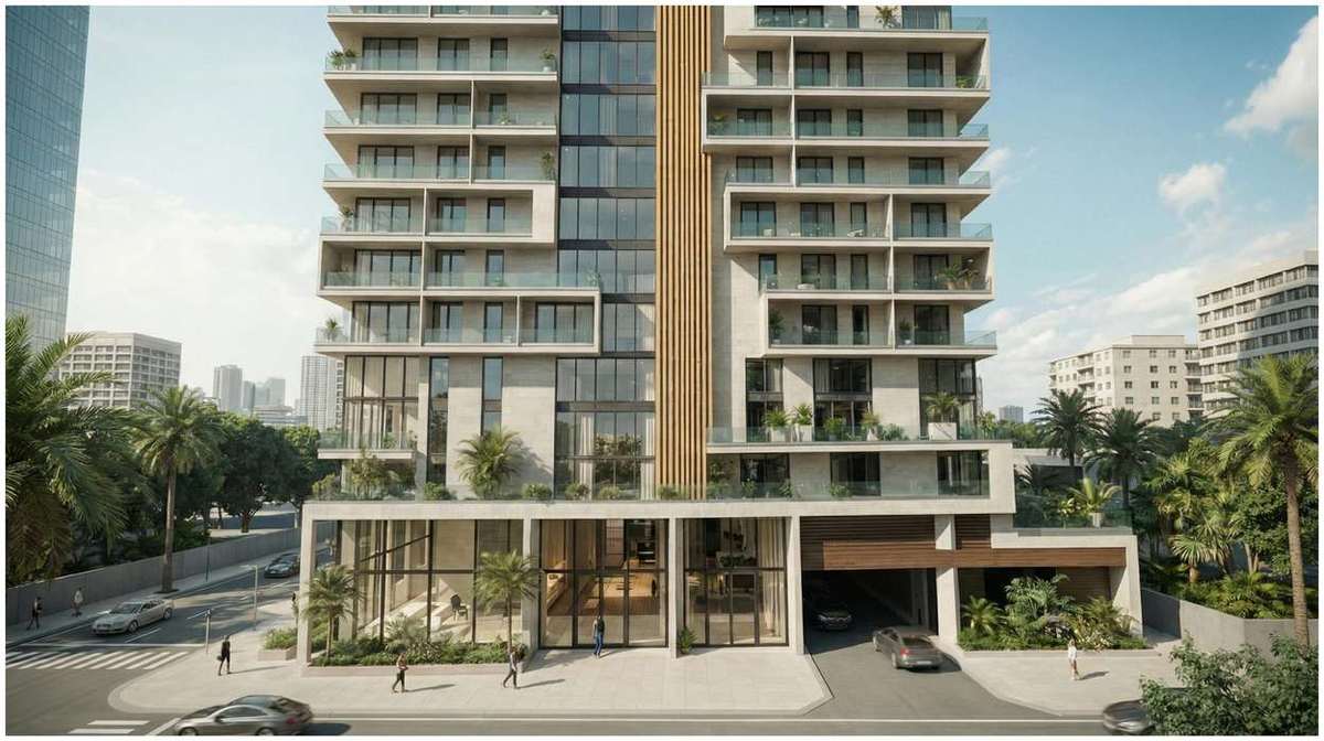 Podium with planted terraces and covered parking